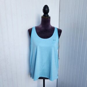Under Armour  HeatGear  Aqua Blue Knit Tank Top Mesh Racerback Panel Sz L